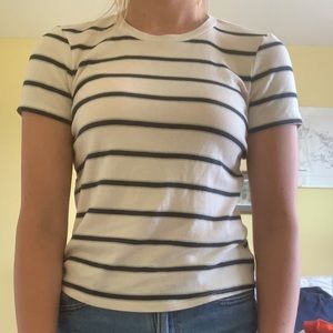 American Eagle Navy and Cream Striped Tee